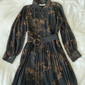 Zara Pleated Shirt Dress with Koi Fish Design